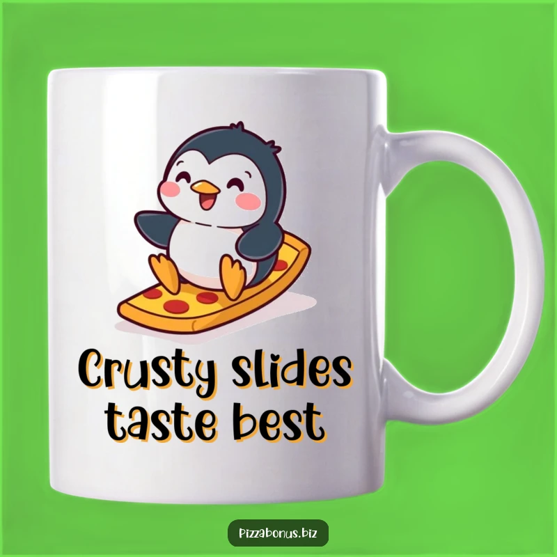 Funny Penguin Pizza Crust Ramp Mug: Hilarious Gift for Pizza Lovers