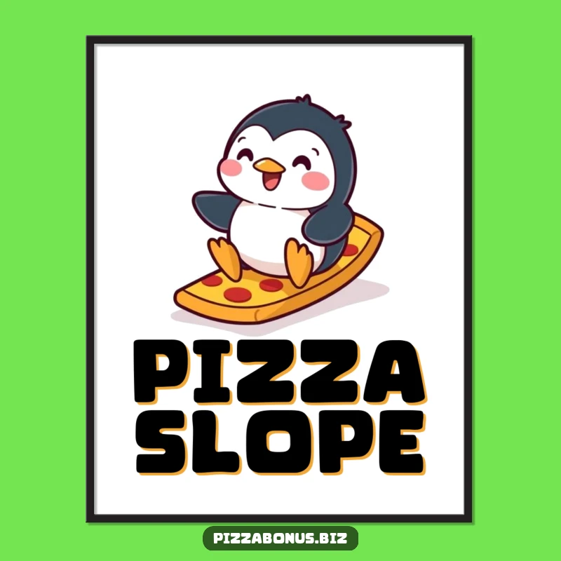 Funny Penguin Pizza Ramp Digital Art: Instant Laughs for Your Walls