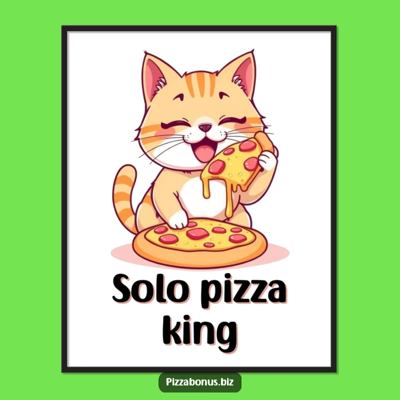Funny Cat Pizza Devouring Poster, Whimsical Wall Art for Cat Lovers