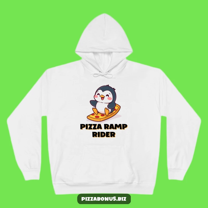 Cozy Funny Penguin Pizza Ramp Hoodie: Warm Laughs Guaranteed