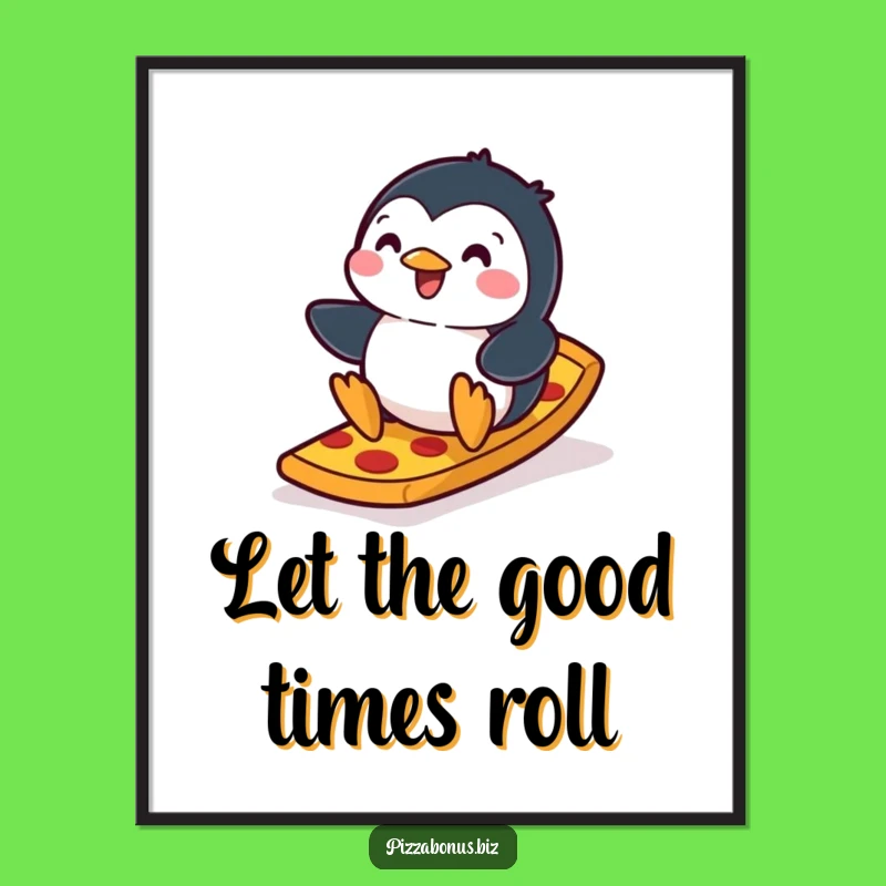 Funny Penguin Pizza Ramp Free Printable Wall Art - Hilarious Downloadable Decor