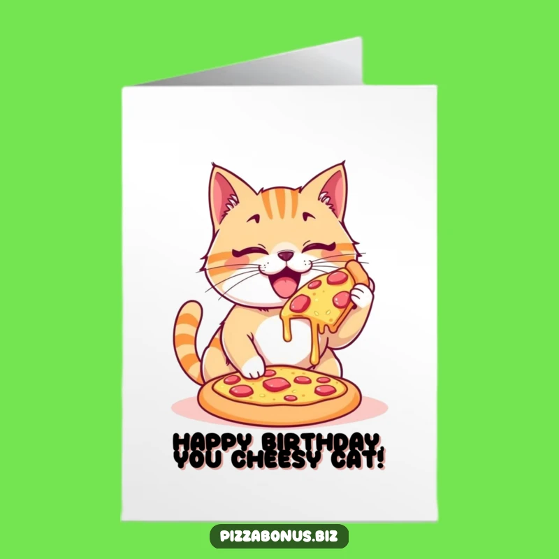 Free Printable Cat Pizza Birthday Card - Funny Downloadable Cat Lover Gift
