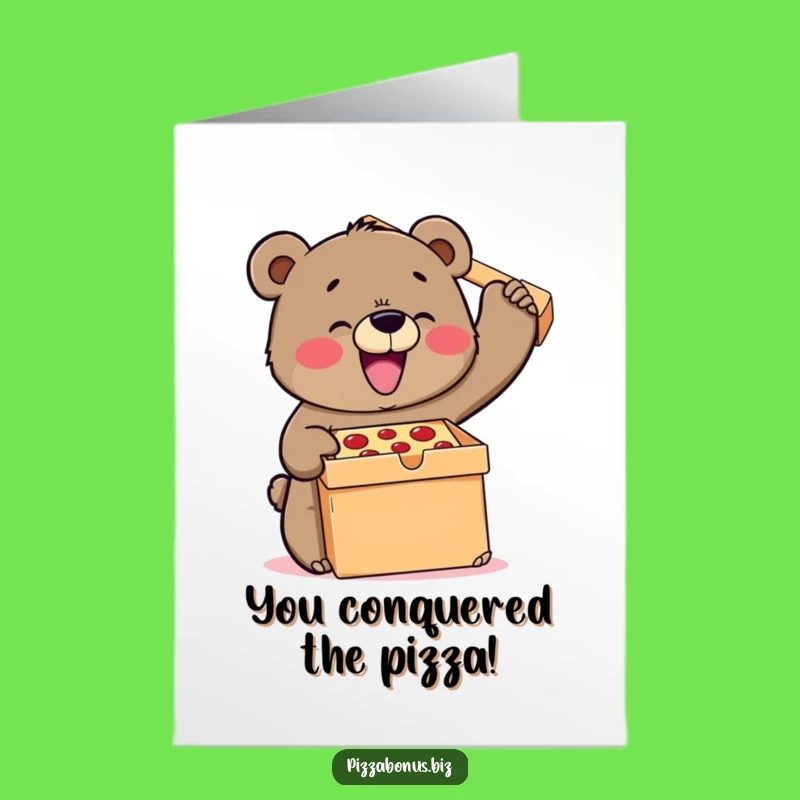 Bear Lifting Pizza Free Printable Congrats Card - Humorous Downloadable Success