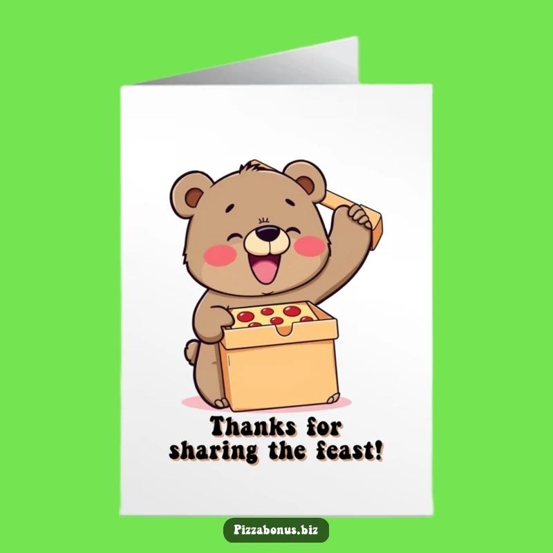 Bear Lifting Pizza Free Printable Thank You Card - Funny Downloadable Gratitude